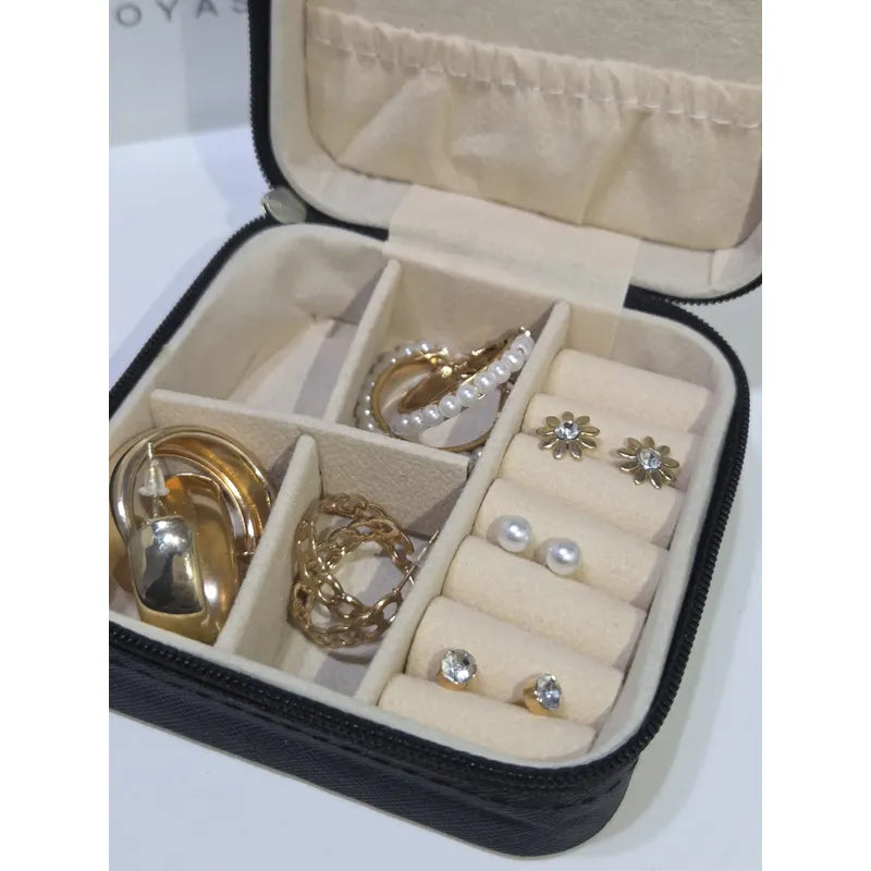 Joyero Portátil Caja Organizadora Joyas Anillos Collar Aros Negro