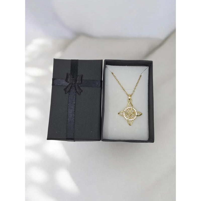 Collar Nudo Bruja Dorado con Brillos Amuleto Protección Acero Mujer