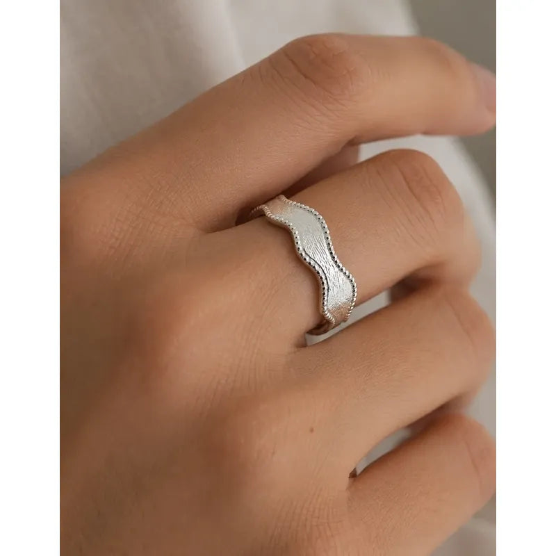 Anillo Plata Mujer Ajustable Texturizado Minimalista 925 Plateado Ajustable