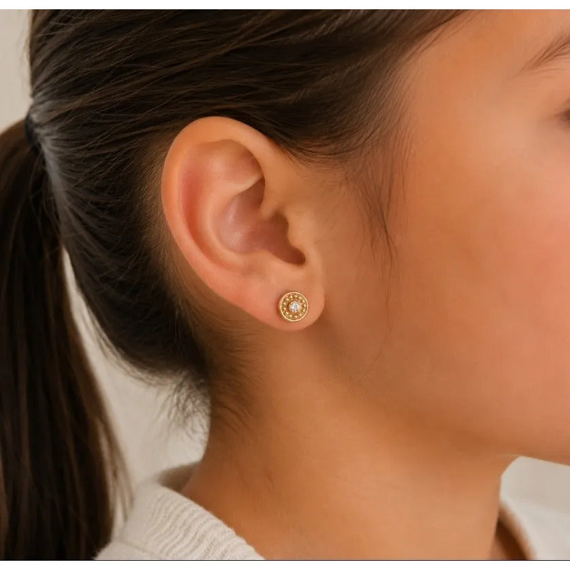 Aros Niña Enchapado Oro 18k Tope De Seguridad 5mm Infantil Dorado