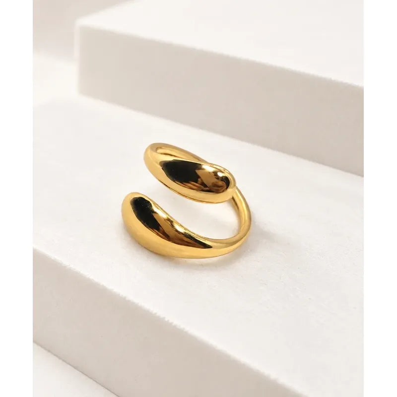 Anillo Mujer Ajustable Acero Inoxidable Diseño Doble Franja Dorado Ajustable