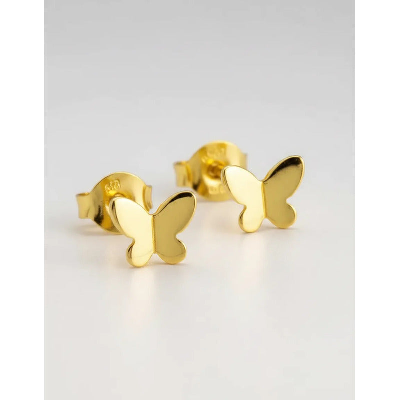 Aros Mariposa 8mm Enchapado Oro 18k Joyería Femenina Infanti Dorado Con Caja De Regalo