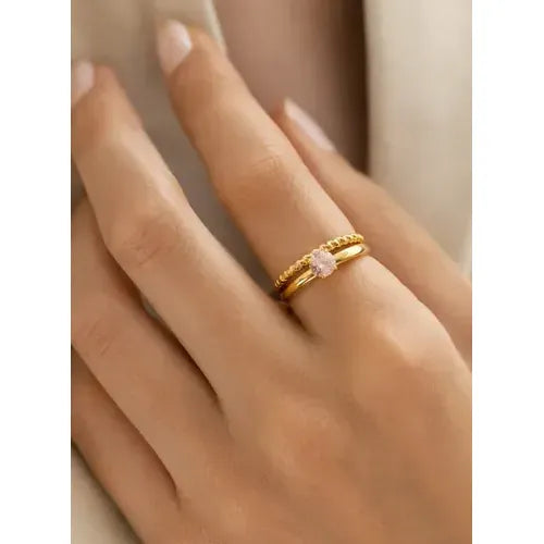 Anillos Mujer Set Solitario Y Trenzado En Acero Inoxidable Dorado 19