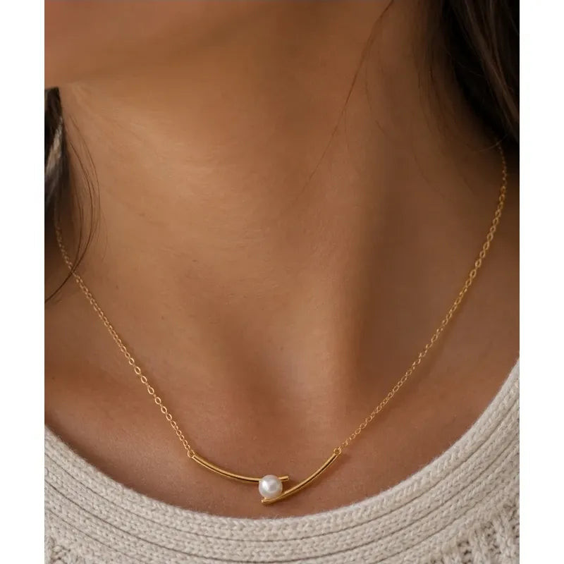 Collar Mujer Perla Blanca Acero Quirúrgico Caja Regalo Dorado