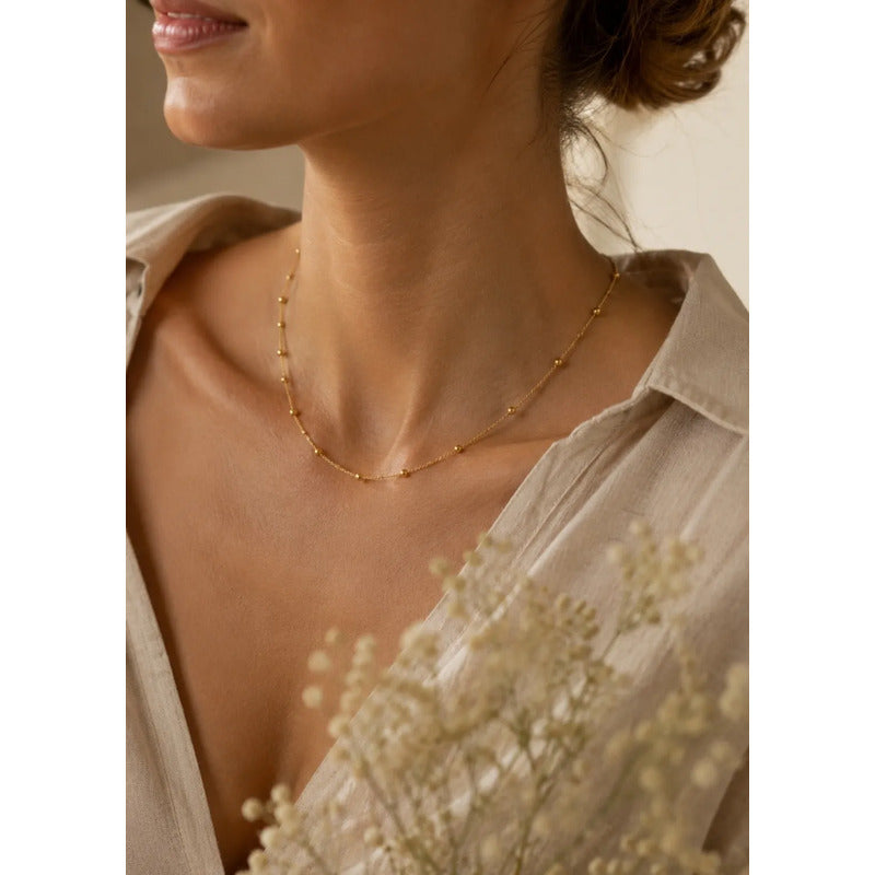 Set Collar Y Pulsera Acero Inoxidable Femenino Dorado Con Balines