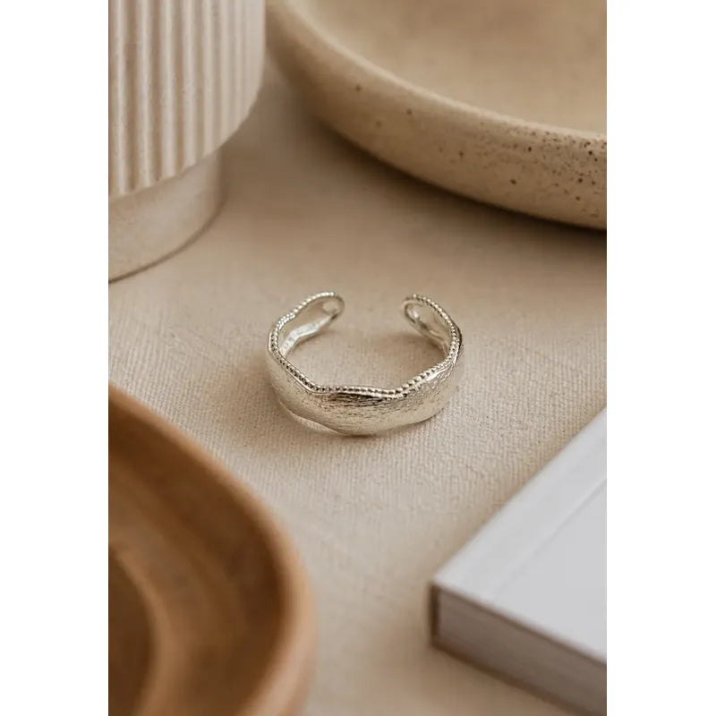 Anillo Plata Mujer Ajustable Texturizado Minimalista 925 Plateado Ajustable