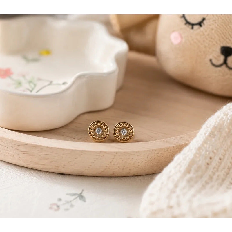 Aros Niña Enchapado Oro 18k Tope De Seguridad 5mm Infantil Dorado