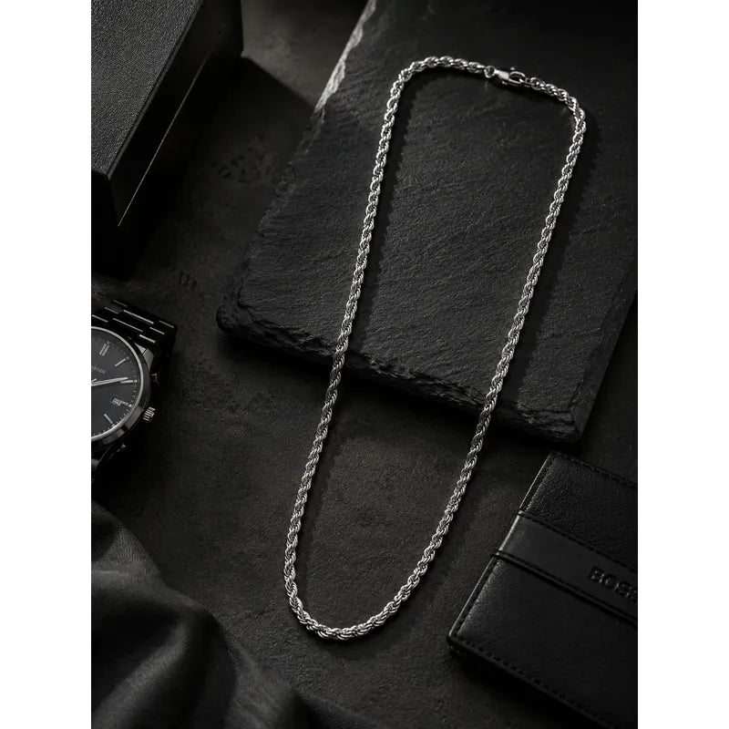 Cadena Tourbillon Hombre Acero Inoxidable 3mm Regalo Plateado