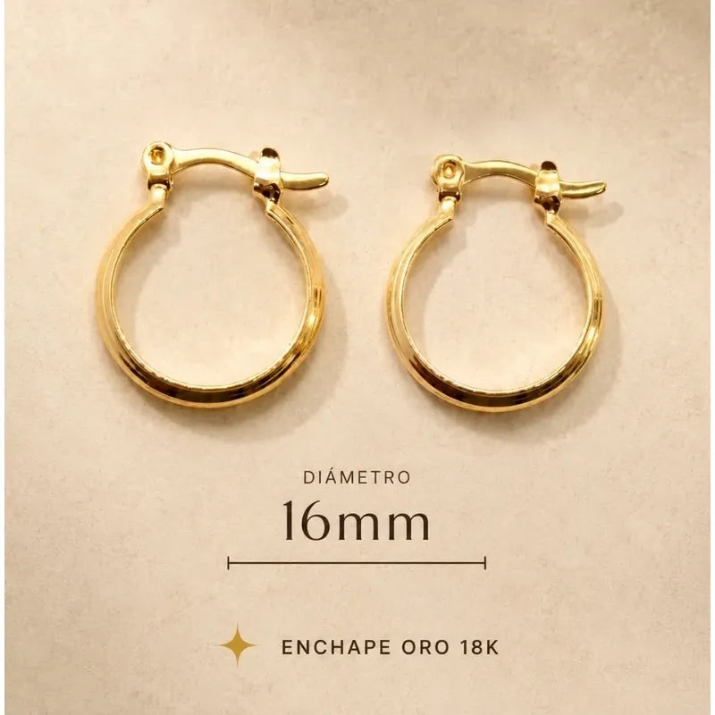 Aros Mujer Argollas Enchapadas 16mm Clasicas Caja De Rgalo Dorado