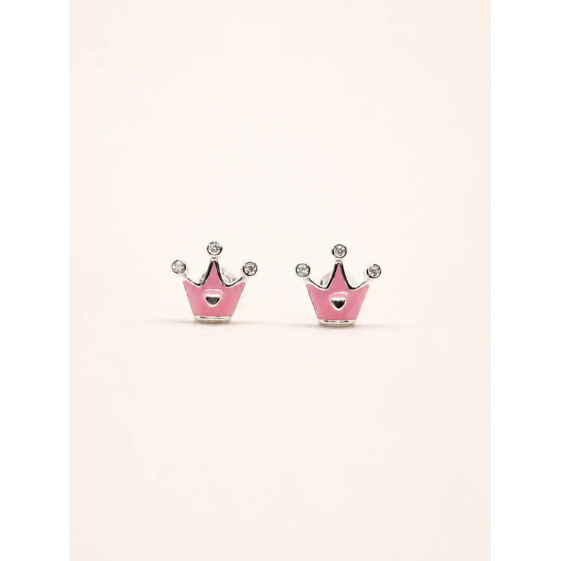 Aros Plata 925 Niña Corona Rosa Brillo Caja Regalo Infantil Rosa