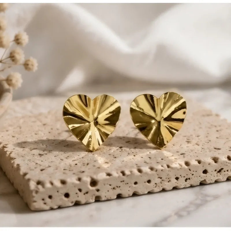 Aros Mujer Sin Perforar Enchapado En Oro Corazon A Presion Dorado