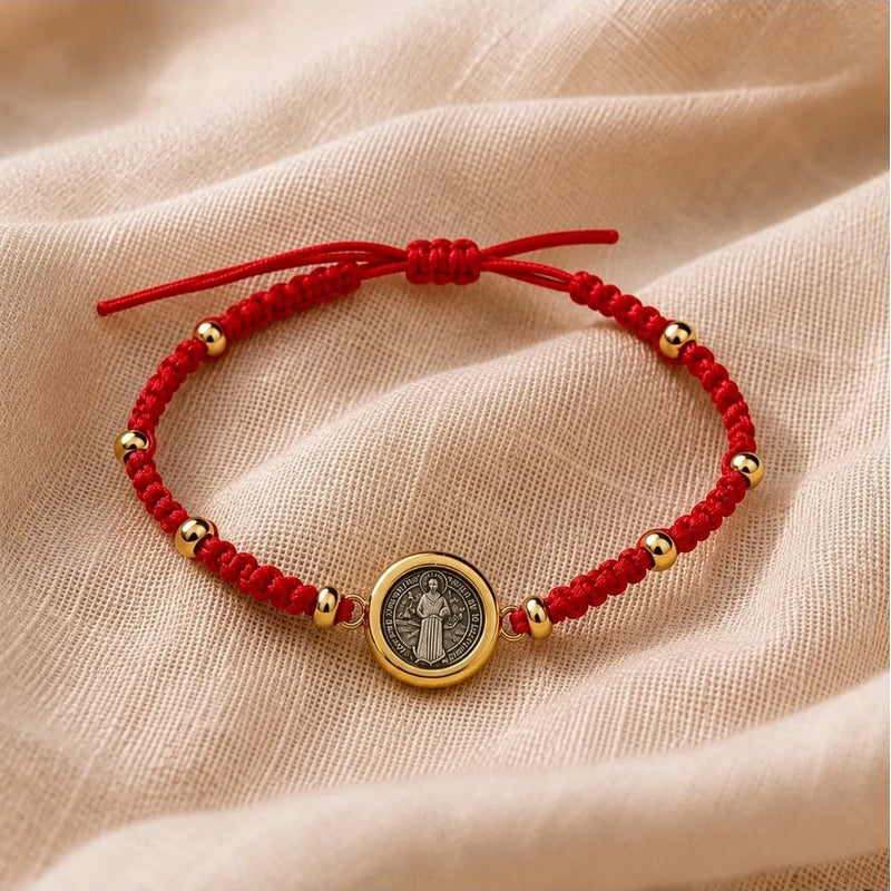 Pulsera San Benito Ajustable Amuleto Unisex Protección Rojo 18 Cm