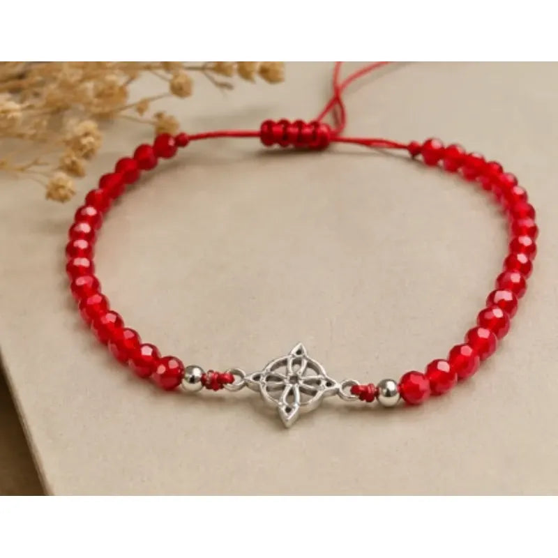 Pulsera Nudo De Bruja Cristales Rojos Protección Y Suerte Rojo 16 Cm