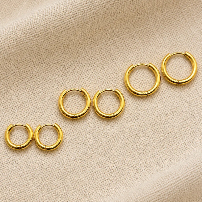 Aros Argollas Acero Inoxidable Lisas Pack 3 Pares Unisex Dorado