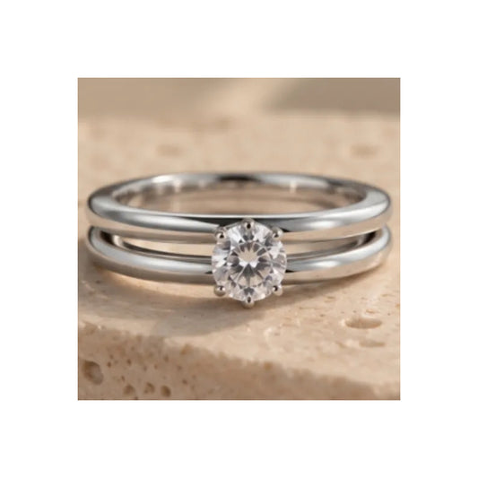Set 2 Anillos Mujer Acero Inoxidable Zirconia Elegante Plateado 17
