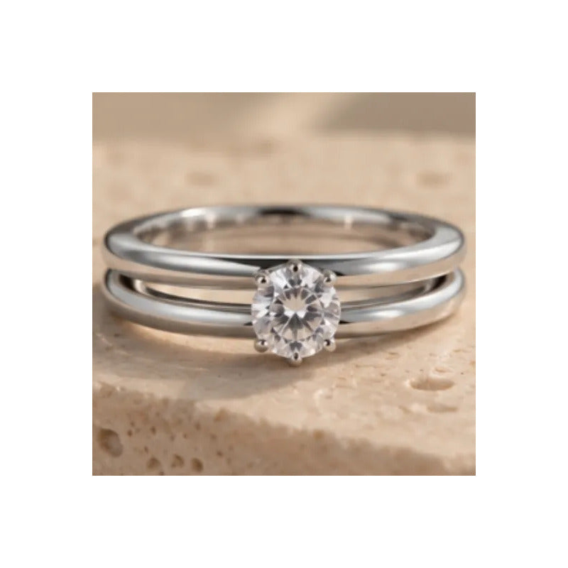 Set 2 Anillos Mujer Acero Inoxidable Zirconia Elegante Plateado 20