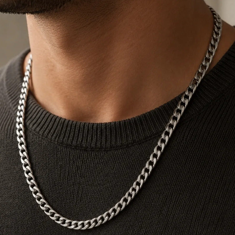 Set Cadena Cubana 8mm Hombre Acero Inoxidable Collar Pulsera Eslabón Cubano Plateado Conjunto Joyería Masculina