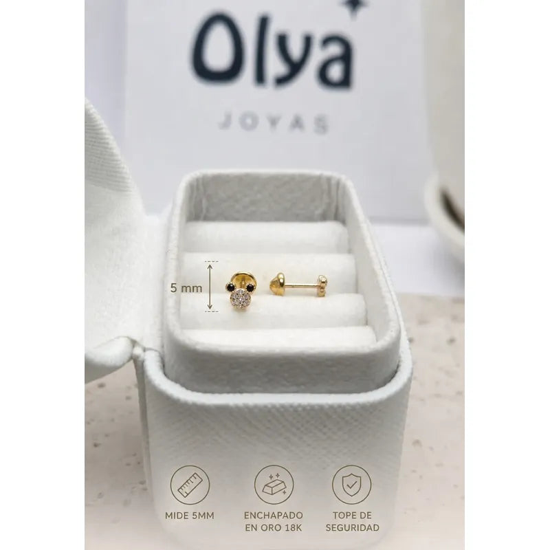 Aros Niña Oro 18k Enchapado Circon Tope Seguro Infantil Bebe Dorado