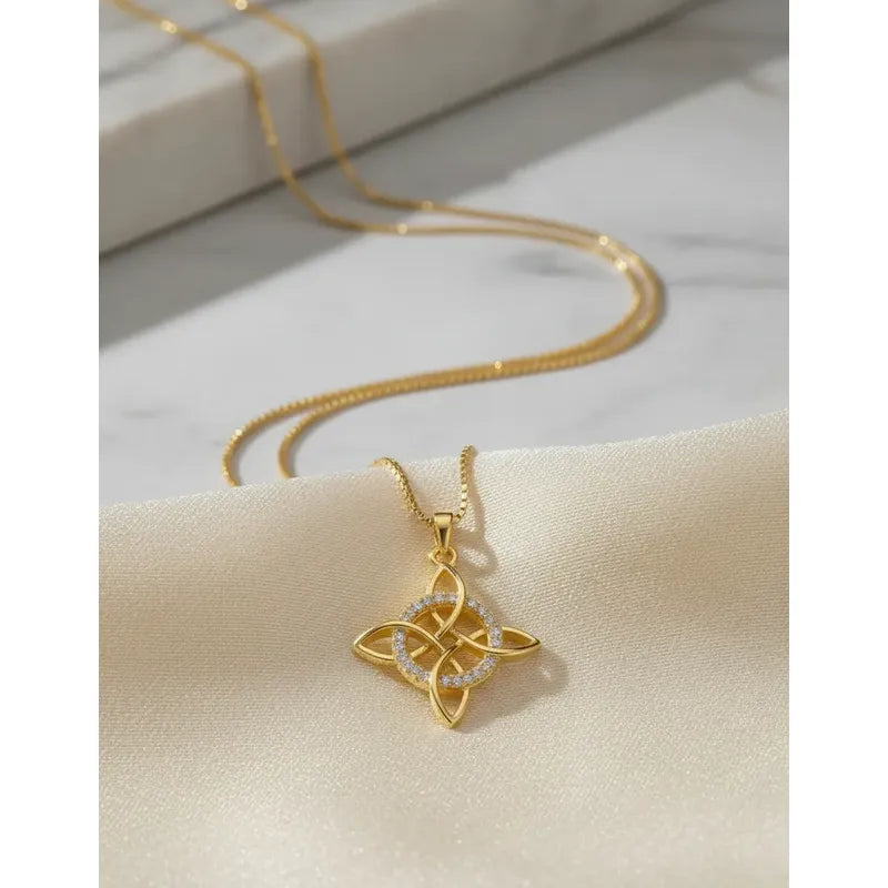 Collar Nudo Bruja Con Brillos Protección Amuleto Mujer Dorado