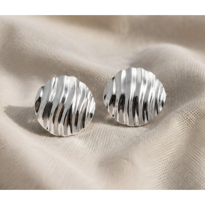 Aros Mujer Sin Perforación Redondos  Textura Enchapado Plata Plateado