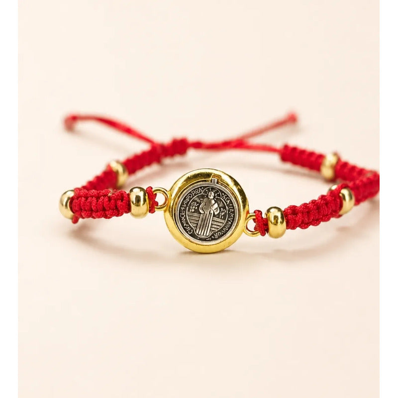 Pulsera San Benito Ajustable Amuleto Unisex Protección Rojo 18 Cm