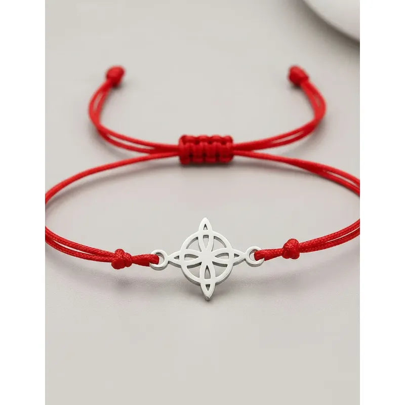 Pulsera Nudo De Bruja Rojo Amuleto Protección Acero Regalo Plateado 20 Cm