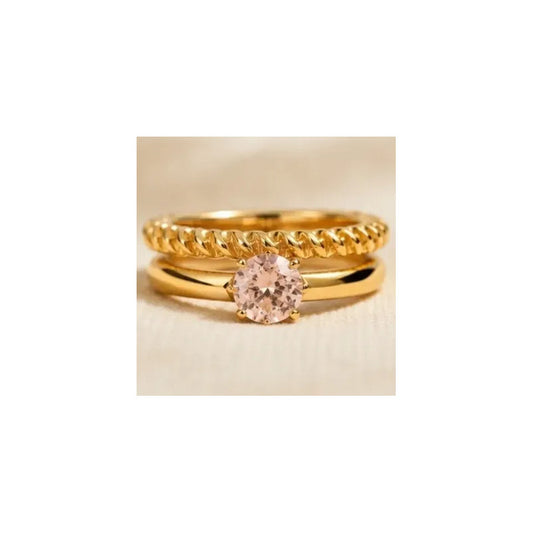 Anillos Mujer Set Solitario Y Trenzado En Acero Inoxidable Dorado 19