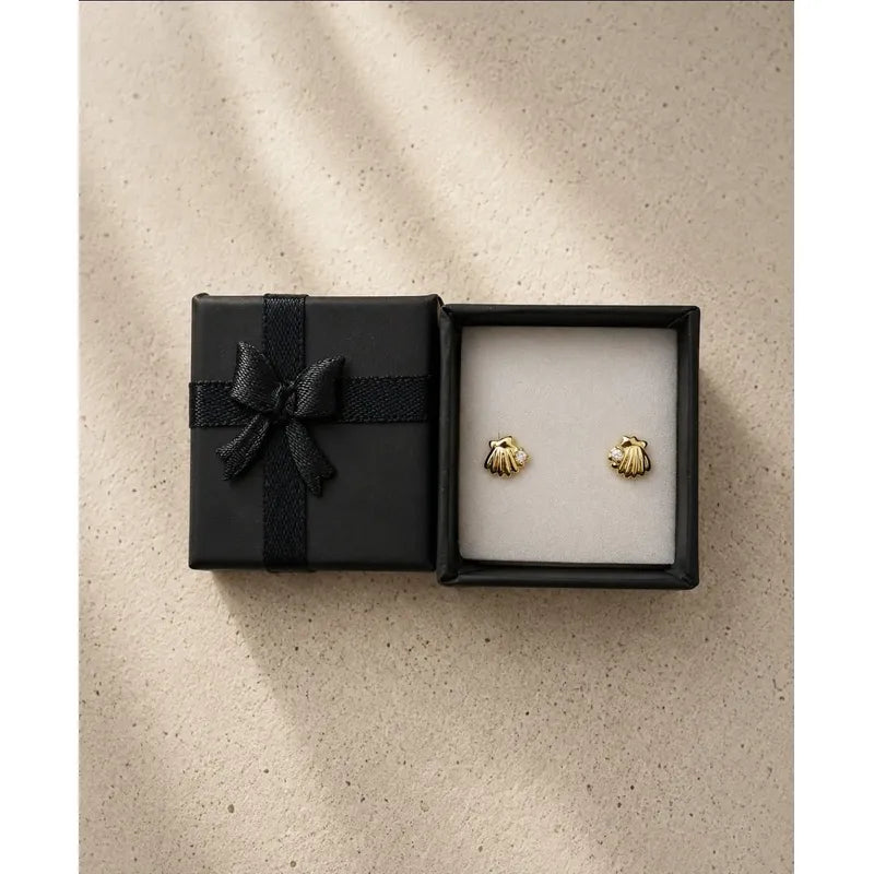 Aros Oro 18k Enchapado Niña Concha Marina 5mm Infantil Mujer Dorado