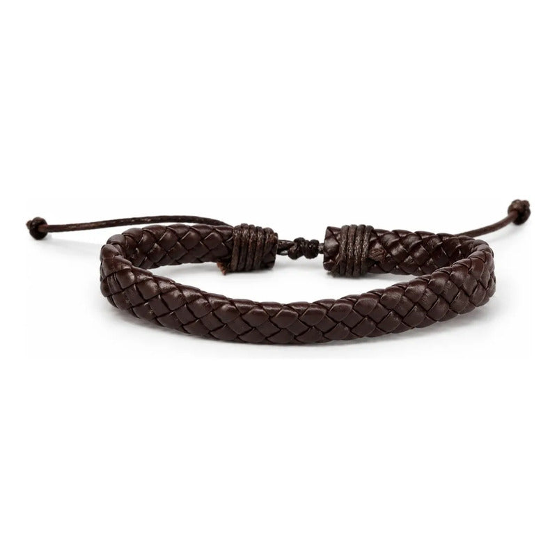 Pulseras Hombre Pack 6 Ajustables Set Variado Ecocuero Acero Marrón Oscuro 18 Cm