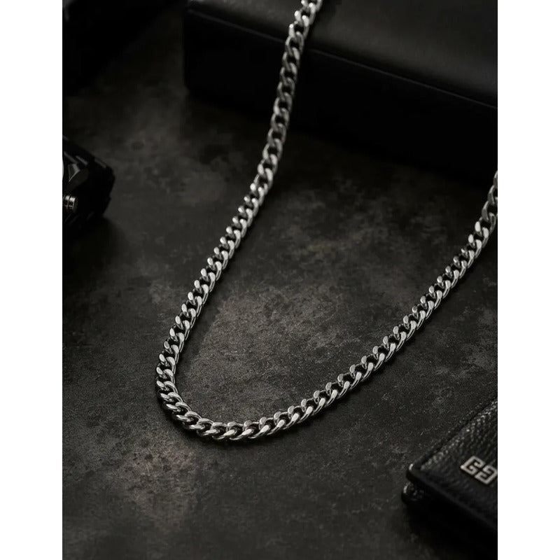 Cadena Cubana Hombre Acero Inoxidable 8mm Gruesa Regalo Plateado