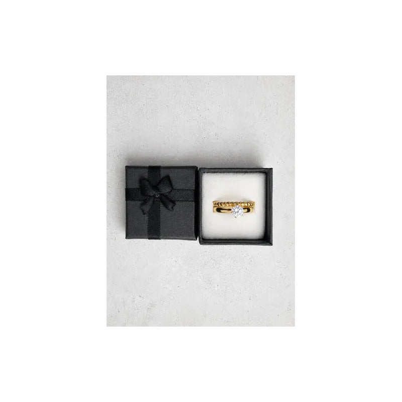 Anillos Mujer Set Solitario Y Trenzado En Acero Inoxidable Dorado 19