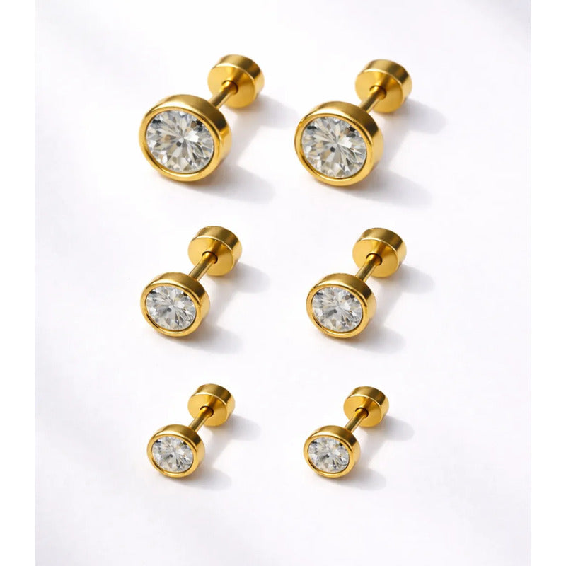 Aros Mujer Set Punto De Luz Con Tope Seguro Acero Inoxidable Punto De Luz 6puntodeluz