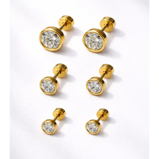 Aros Mujer Set Punto De Luz Con Tope Seguro Acero Inoxidable Punto De Luz 6puntodeluz