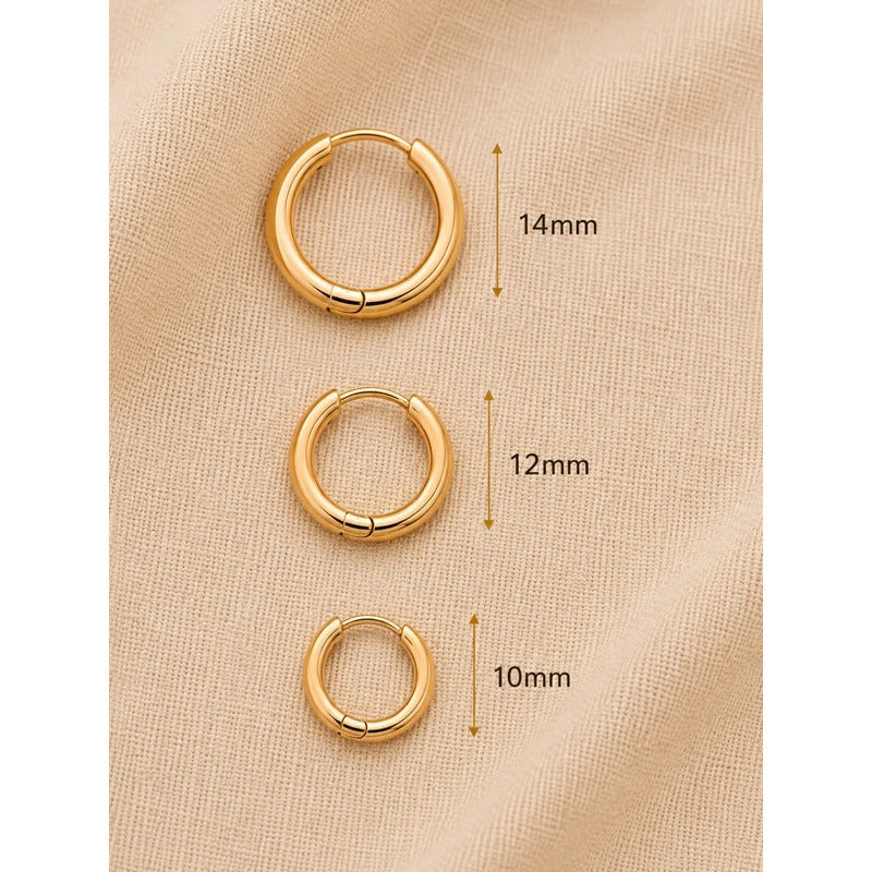 Aros Argollas Acero Inoxidable Lisas Pack 3 Pares Unisex Dorado
