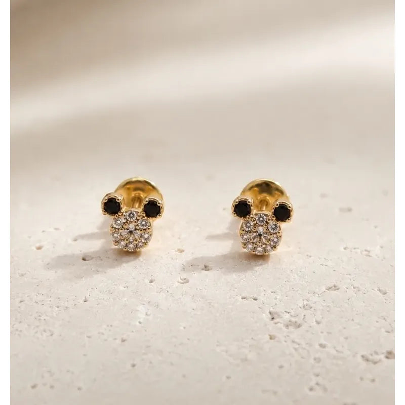 Aros Niña Oro 18k Enchapado Circon Tope Seguro Infantil Bebe Dorado