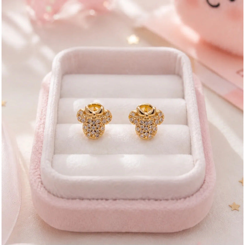 Aros Niña Minnie Enchapado Oro 18k 8mm Regalo Infantil Bebe Dorado