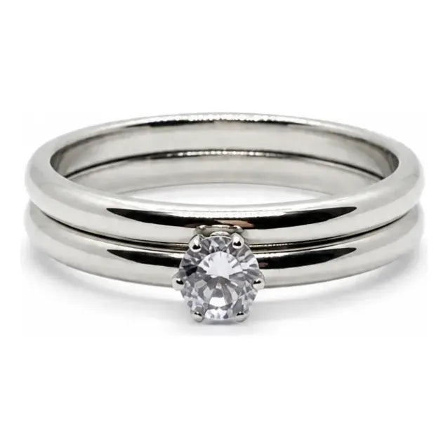 Set 2 Anillos Mujer Acero Inoxidable Zirconia Elegante Plateado 17
