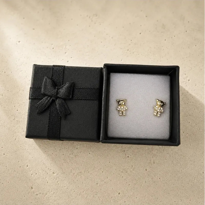 Aros Infantiles Oro 18k Enchapado Osito Brillante Niña Mujer Dorado
