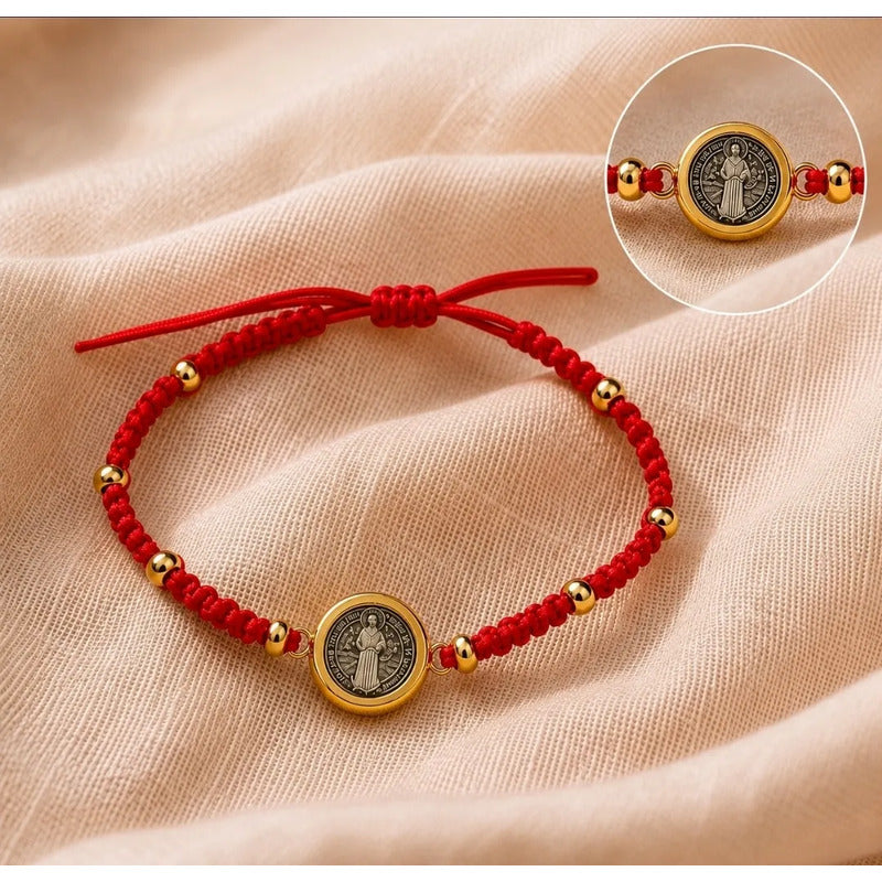 Pulsera San Benito Ajustable Amuleto Unisex Protección Rojo 18 Cm