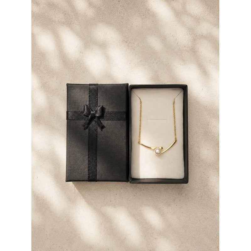 Collar Mujer Perla Blanca Acero Quirúrgico Caja Regalo Dorado