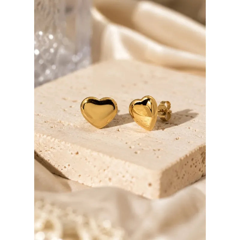 Aros Mujer Corazón Acero Inoxidable 1cm Casuales Caja Regalo Dorado