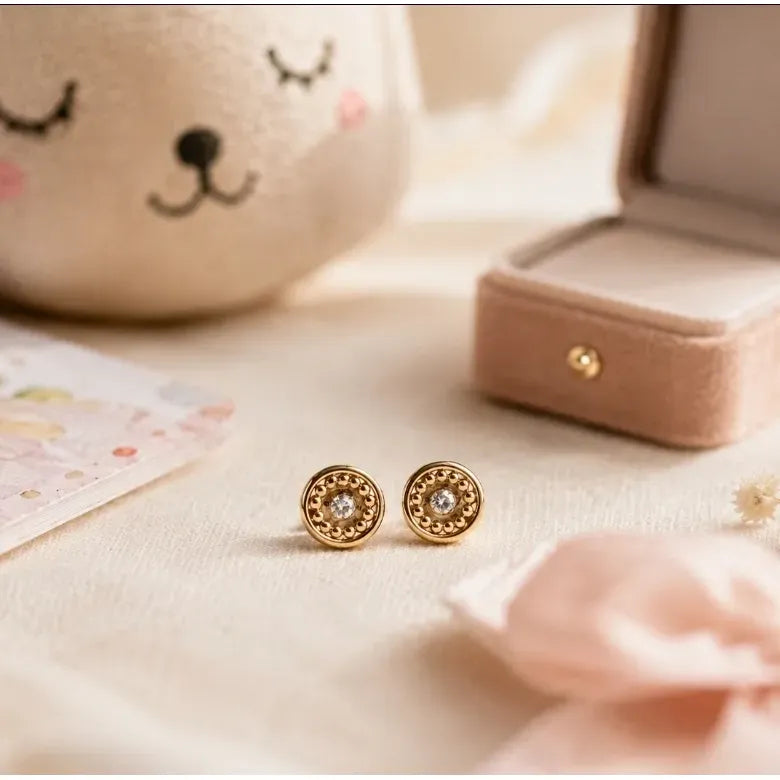 Aros Niña Enchapado Oro 18k Tope De Seguridad 5mm Infantil Dorado