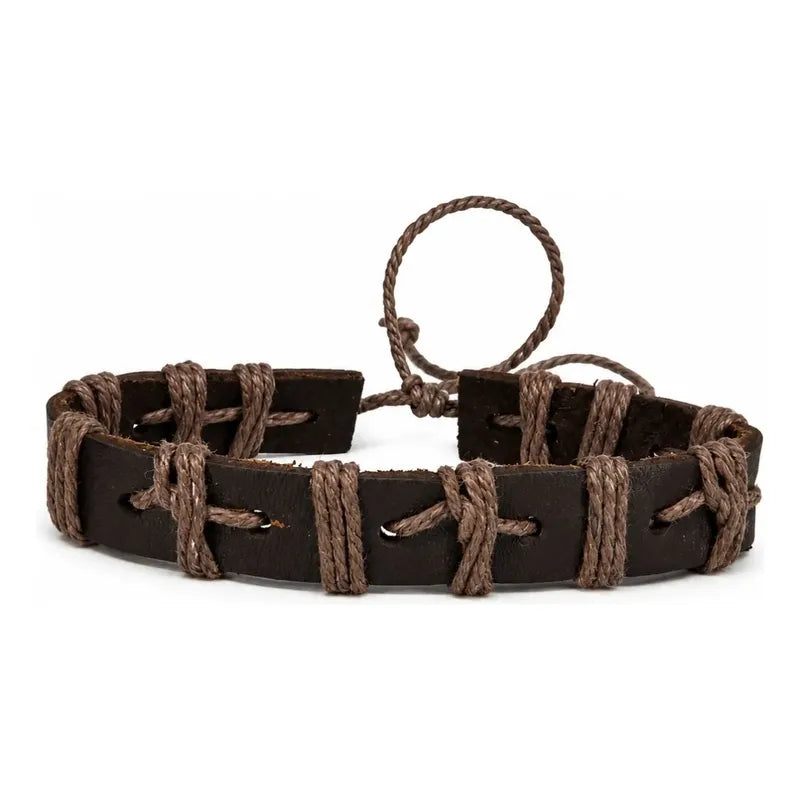 Pulseras Hombre Pack 6 Ajustables Set Variado Ecocuero Acero Marrón Oscuro 18 Cm