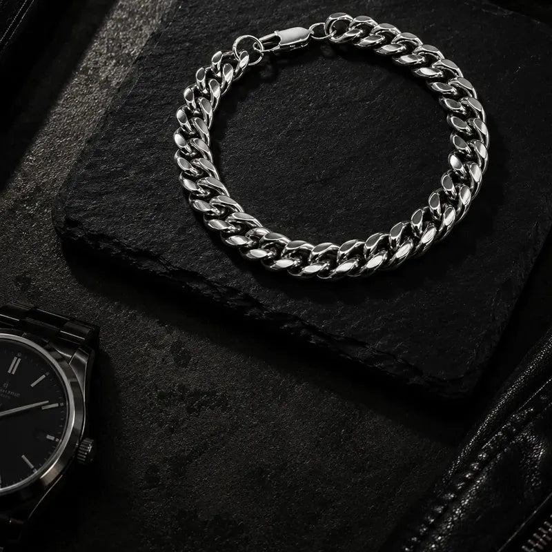 Pulsera Hombre Acero Inoxidable Cubana Clásica Estilo Urbano Cubana 21 Cm