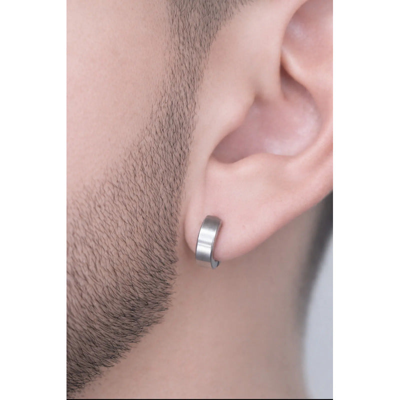 Aros Hombre Clip Acero Inoxidable Falsos Presión Par Plateado