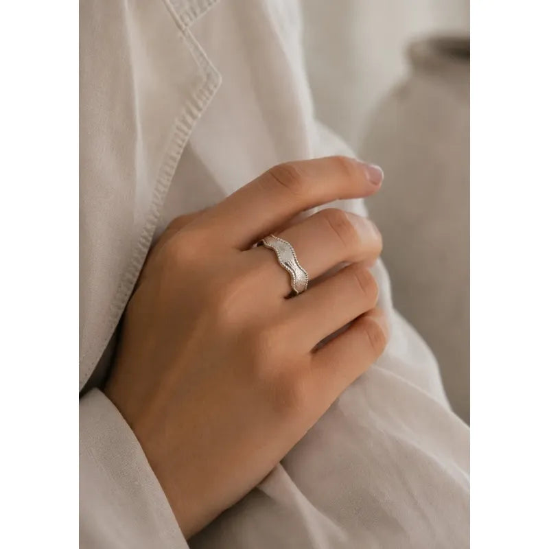 Anillo Plata Mujer Ajustable Texturizado Minimalista 925 Plateado Ajustable