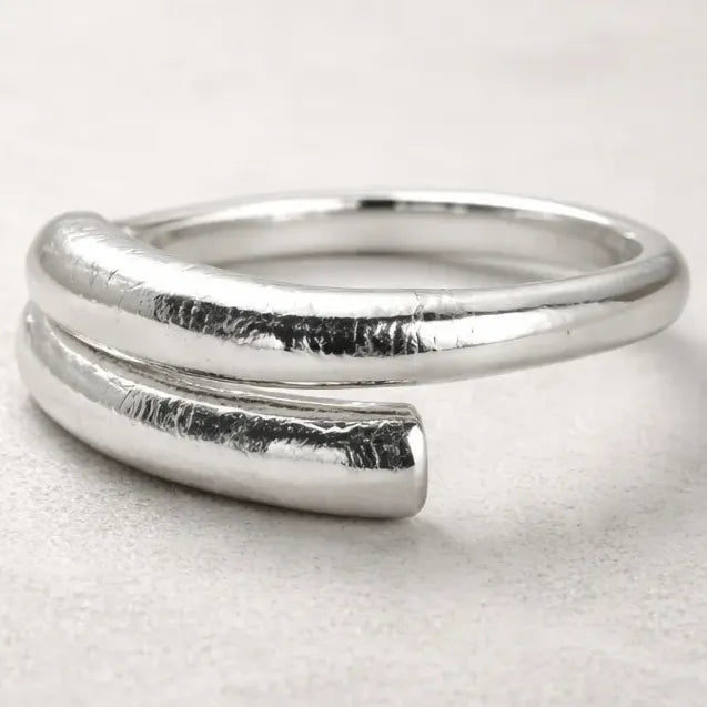 Anillo Mujer Plata Ajustable Abierto Doble Línea Elegante Plateado Ajustable