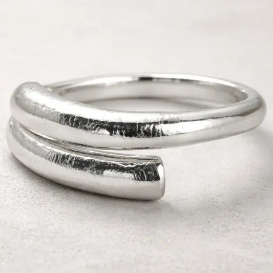 Anillo Mujer Plata Ajustable Abierto Doble Línea Elegante Plateado Ajustable