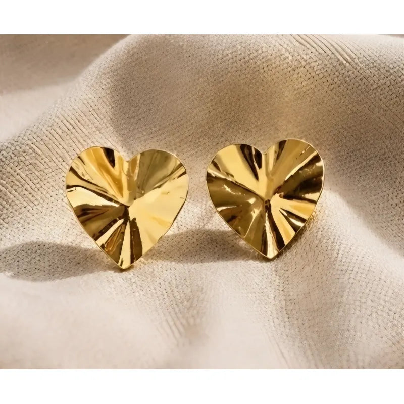 Aros Mujer Sin Perforar Enchapado En Oro Corazon A Presion Dorado