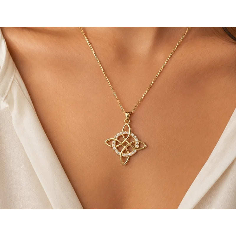 Collar Nudo Bruja Con Brillos Protección Amuleto Mujer Dorado